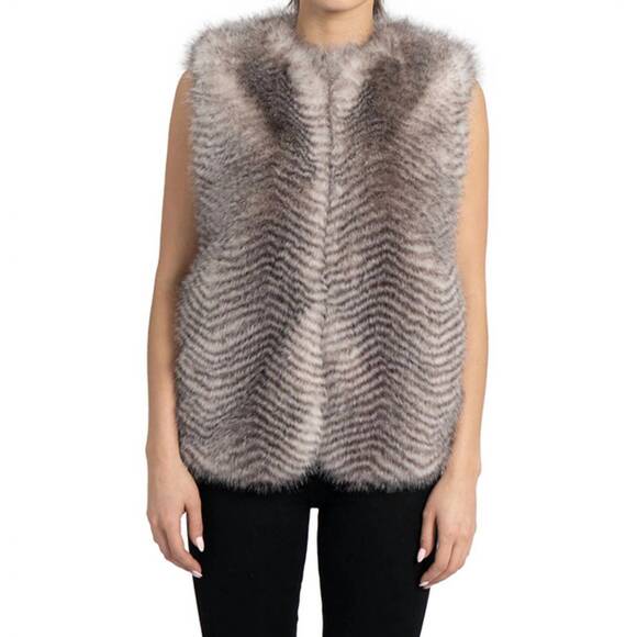 NEW LOVE TOKEN jetter faux fur vest in multi grey